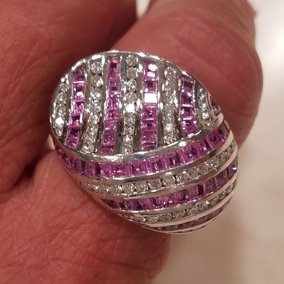 18K W/Gold Diamonds and Pink Sapphire Dome Ring - Picture 5 of 5